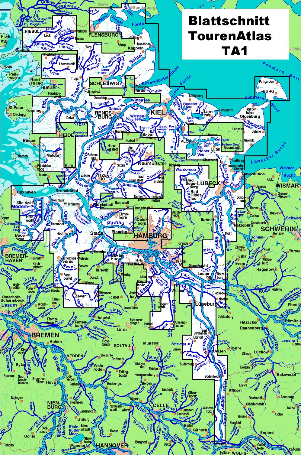 Deutschland Gewässerkarten Blattschnitte Index