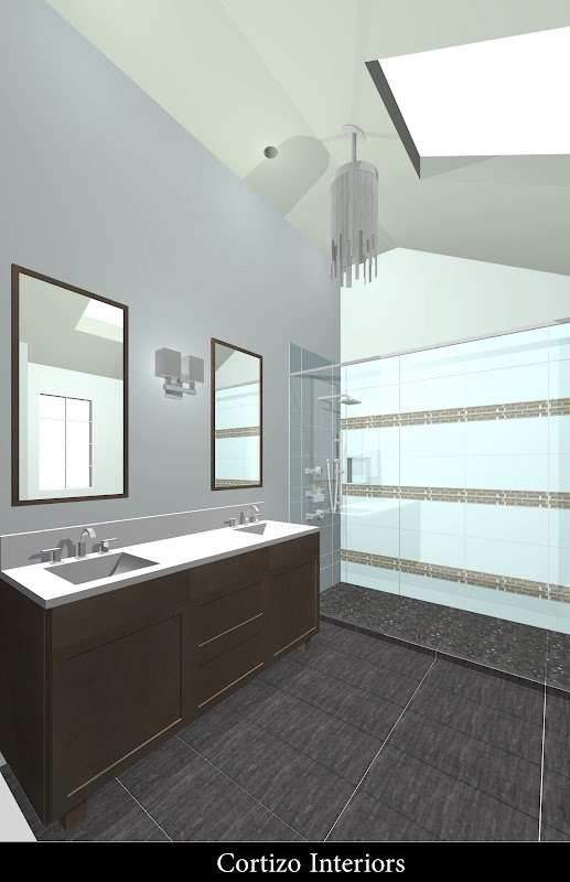 Bamboo impression porcelain tiles lead you into a river stone shower title=