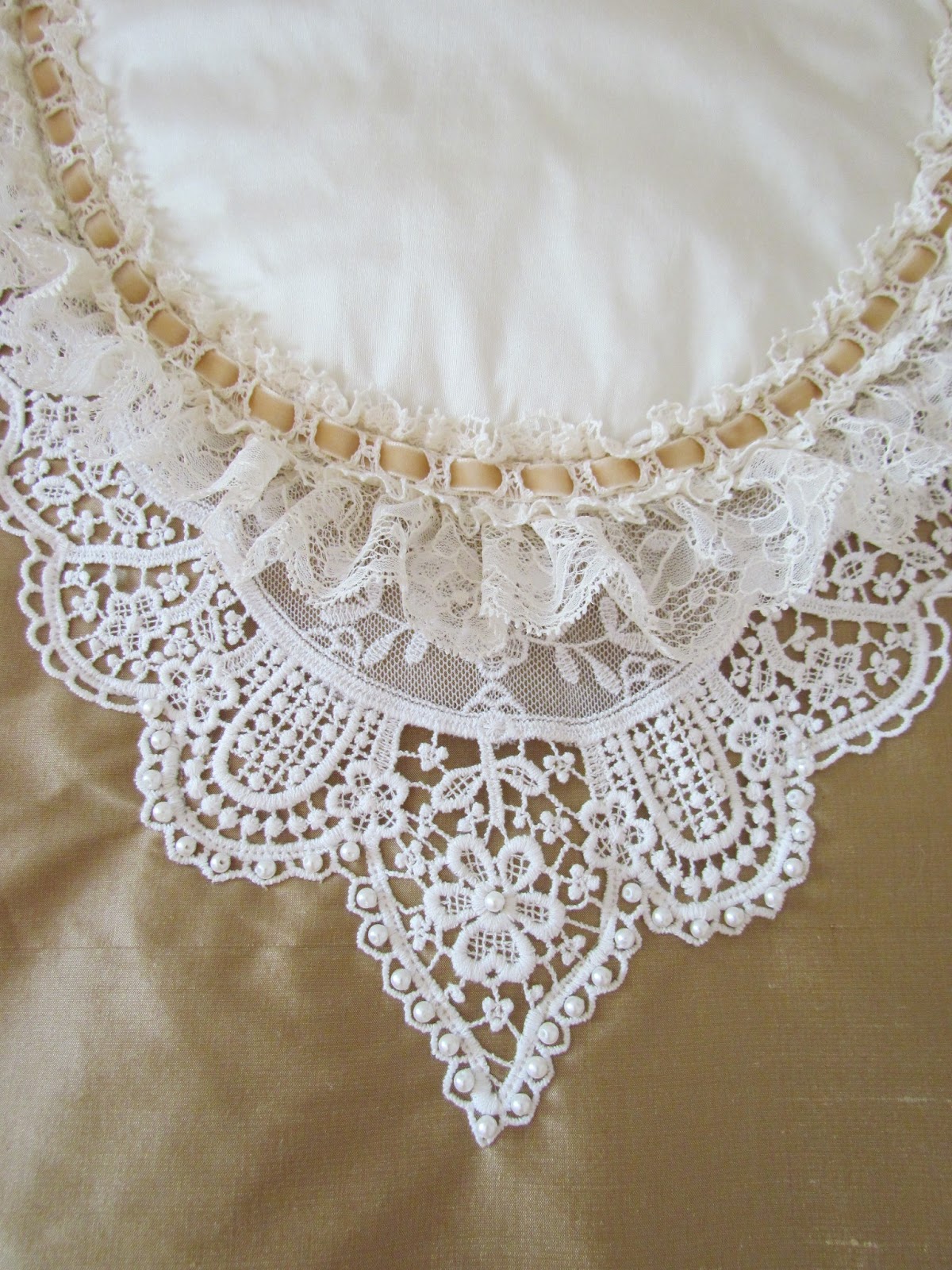 Angela Lace Mocha BedThrow with Pearls