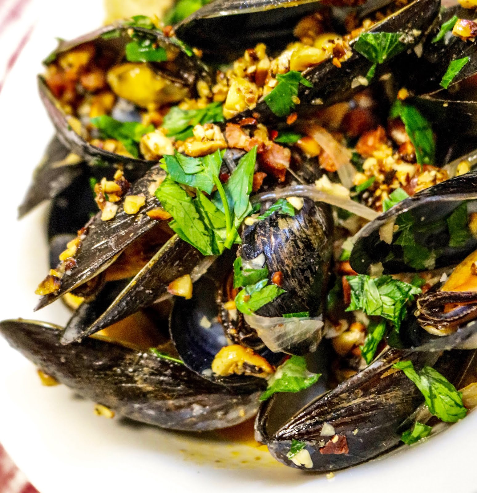 Three Little Figs BeerSteamed Mussels with Chorizo and Toasted