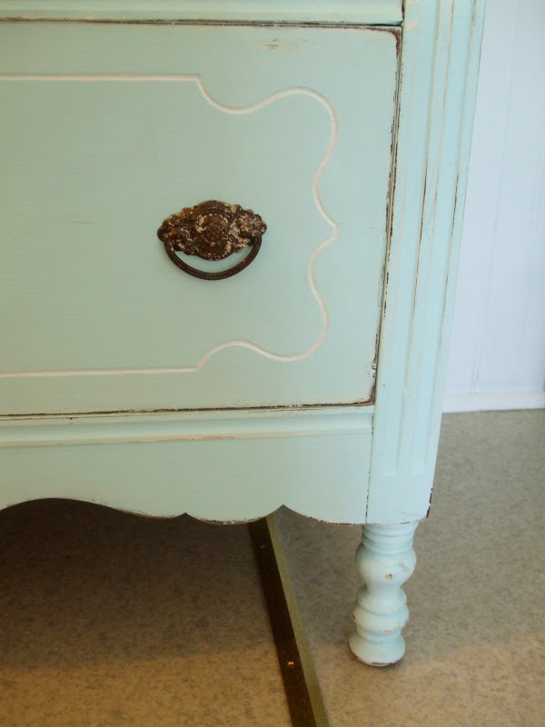 simply chic treasures Aqua & White Dresser & A Tip for Removing Old