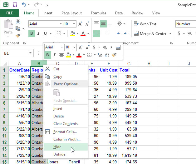 Cách tạm thời ẩn hàng, cột trong Excel 2013 7