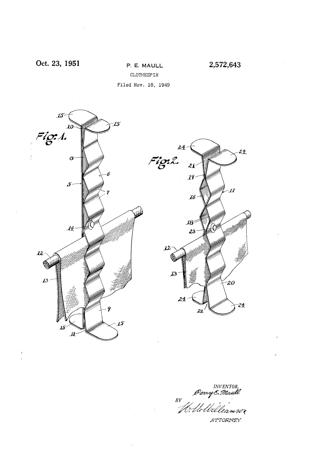 Vintage Clothespins Patent Drawings
