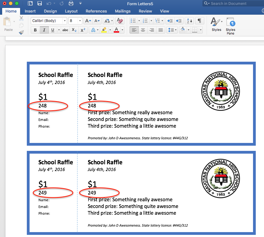 how to make raffle tickets on microsoft word 2010