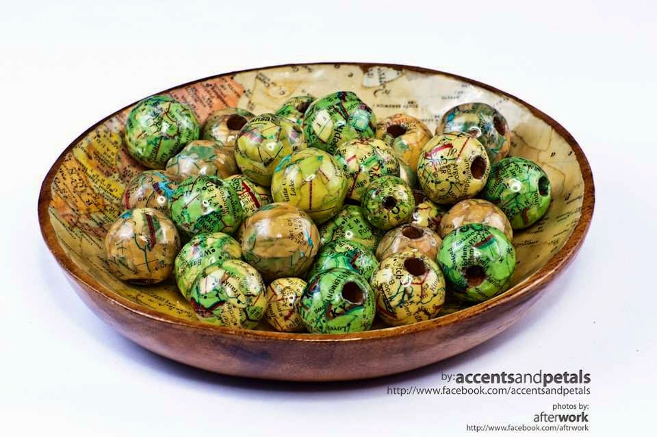 DIY How To Decoupage Wood Beads With Vintage Maps Reduce. Reuse