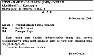 Contoh Surat Memo Formal Contoh Surat