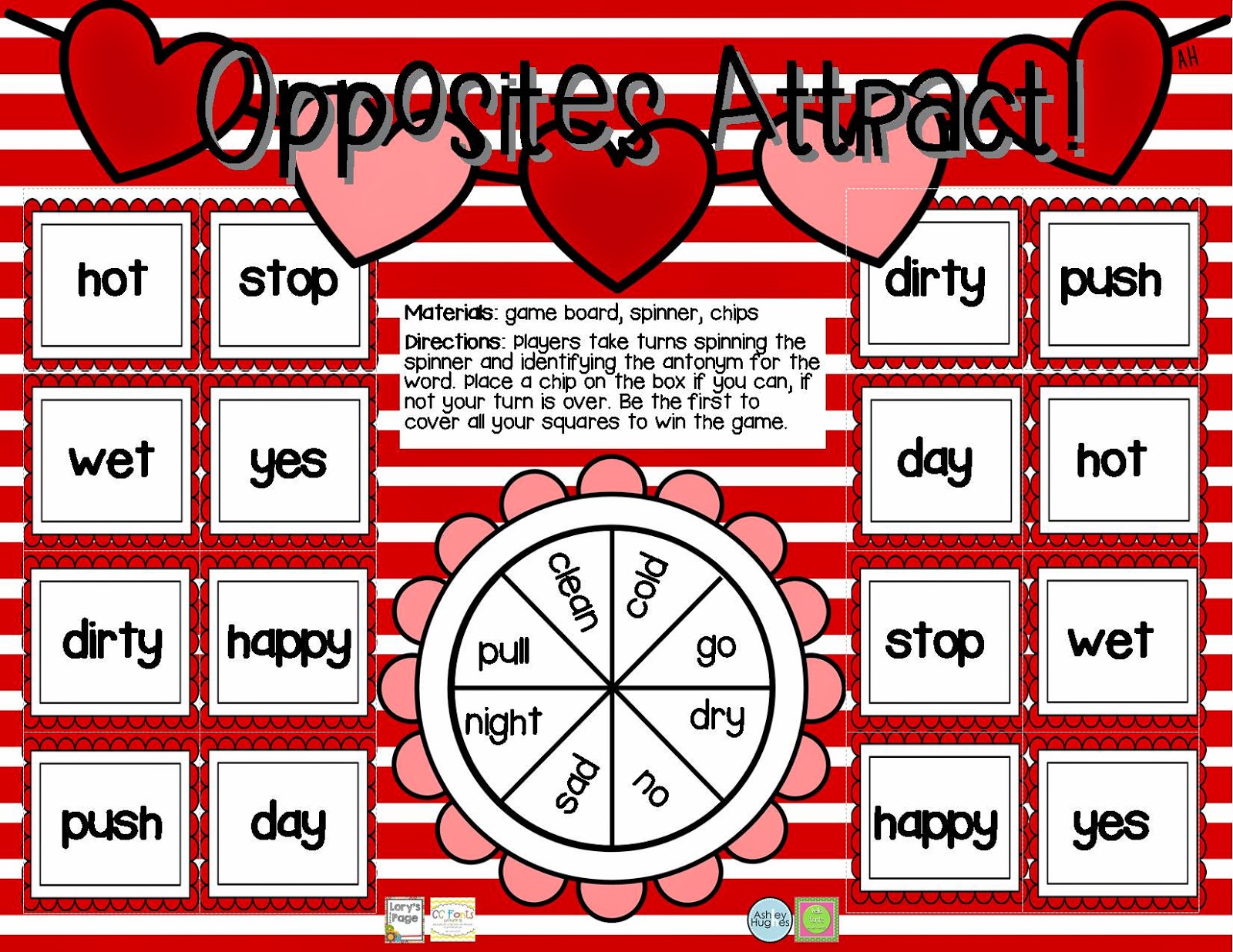 lory s 2nd grade skills antonym game board freebie
