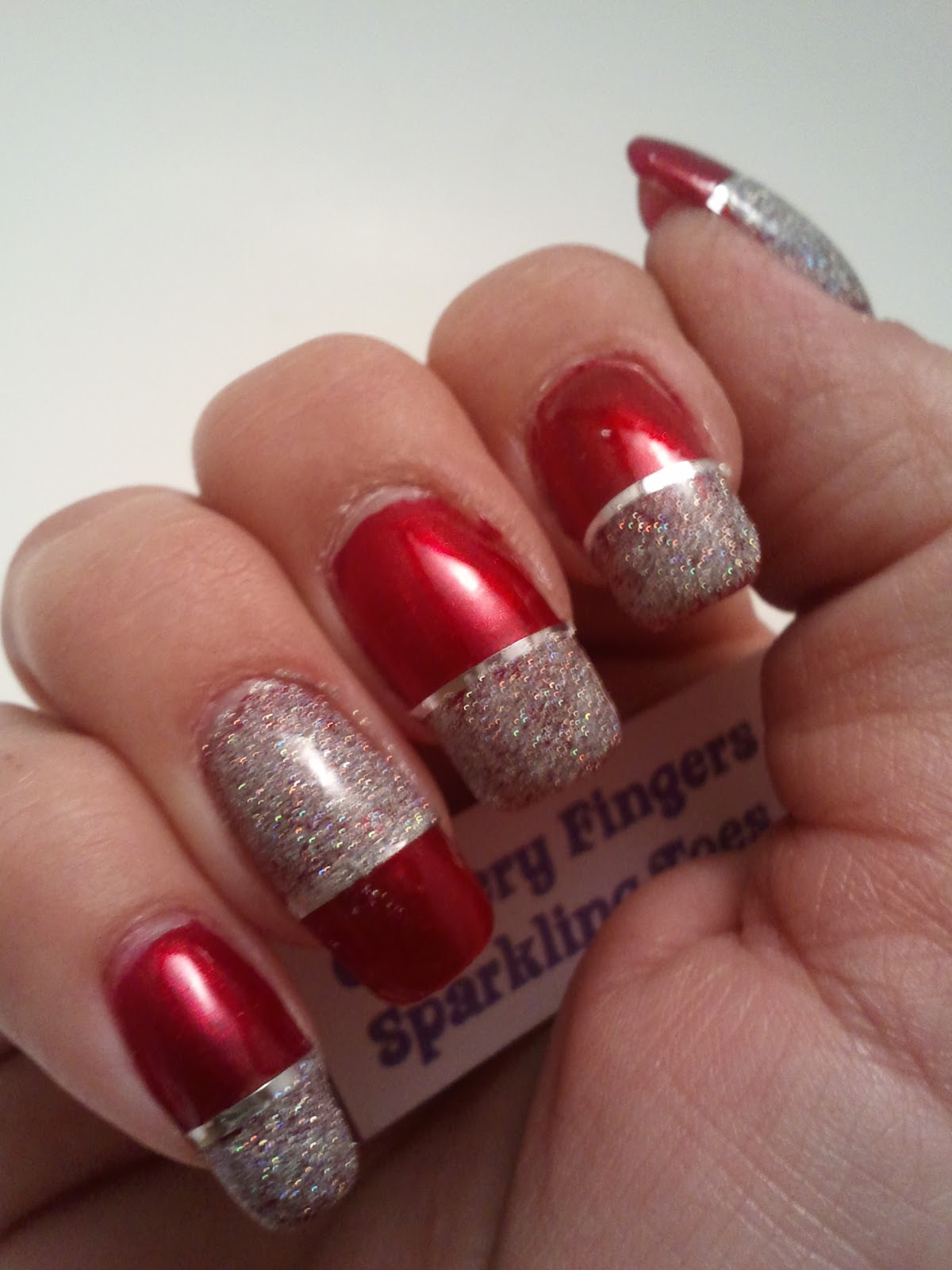 Glittery Fingers & Sparkling Toes: Red & Silver French Tip