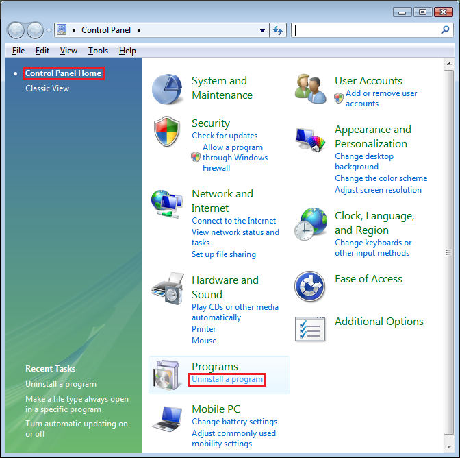 Uninstall Software Using Vista