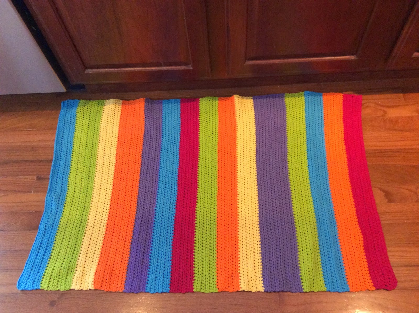 Scrap Happiness Crocheted kitchen rug is done, thanks to McLeod's Daughters