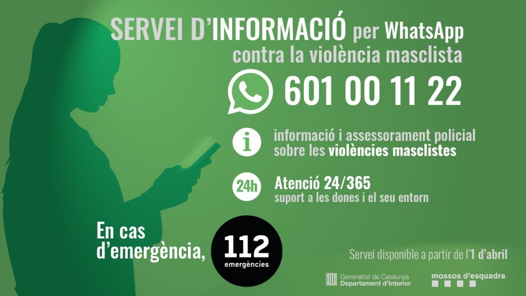 ► Mossos estrena una línia de WhatsApp contra la violència masclista.