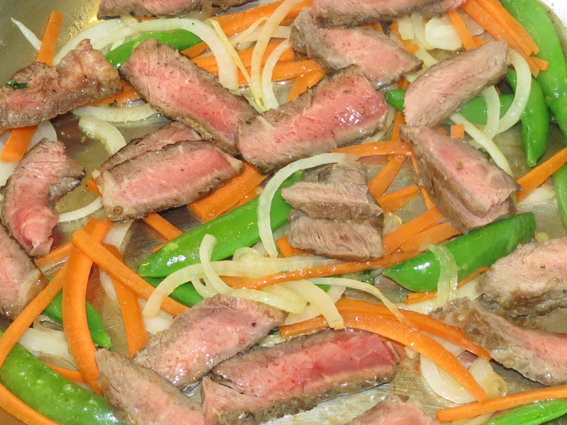 Adriana's Cookies Shirataki noodles with steak and pomegranate sauce