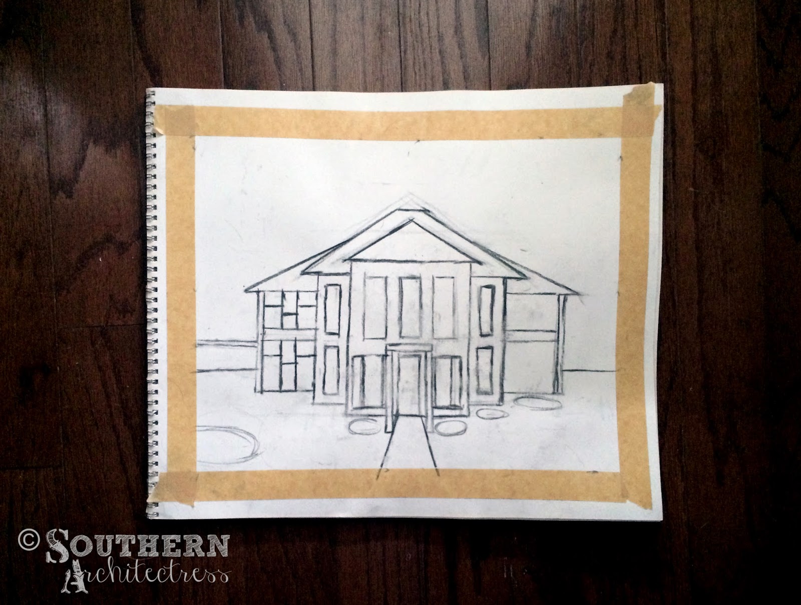 Southern Architectress Architectural Charcoal Rendering Mount Carmel