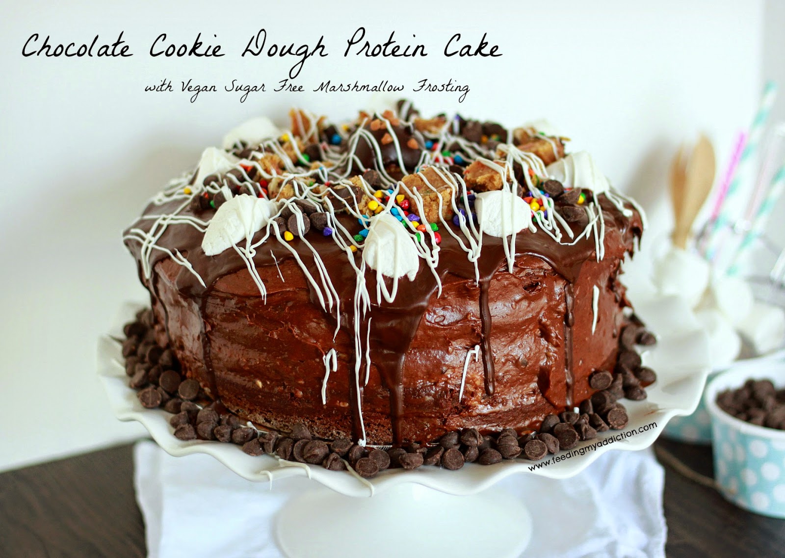 Feeding My Addiction Chocolate Cookie Dough Cake with Vegan Sugar Free