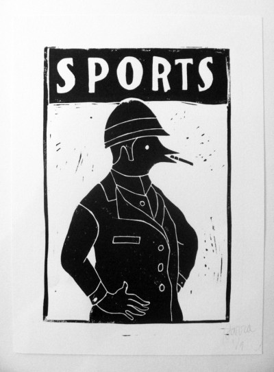sports linocut 9 5 by 13 inch