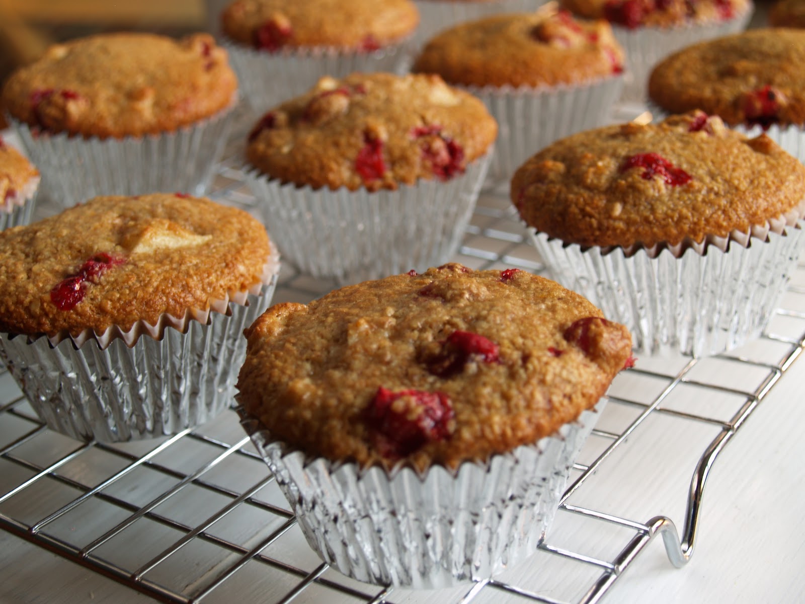 Persimmon and Peach Cranberry Apple Oat Bran Muffins