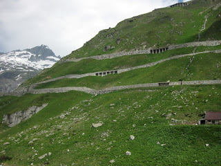 View of the hairpins on the western side of the Furkapass from below, Switzerland