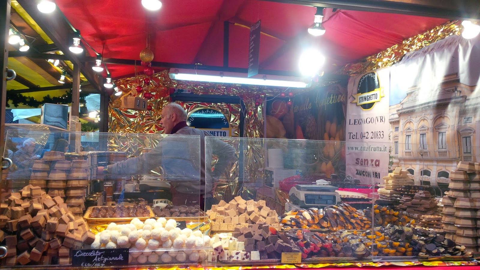 A chocolate stall at the Christmas market in Verona