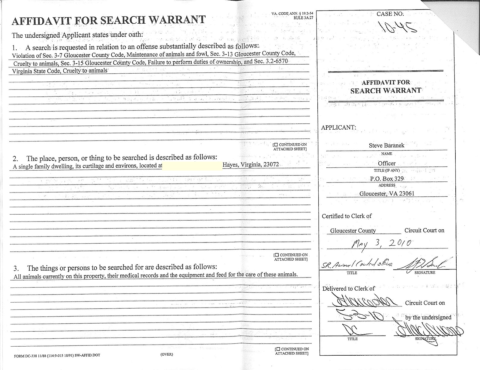 Gloucester VA Links and News: Evidence Released Of Fake Search Warrant
