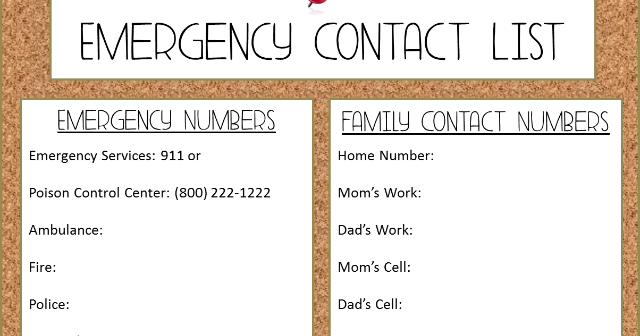 emergency contact list for home