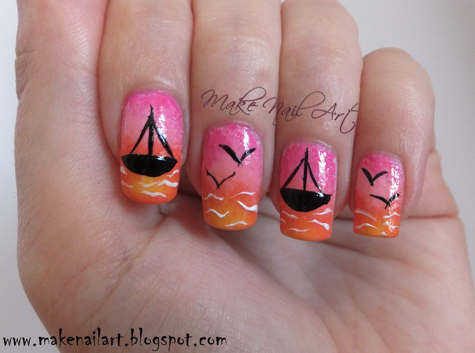 Make Nail Art Summer Sea Sunset Nail Art Tutorial