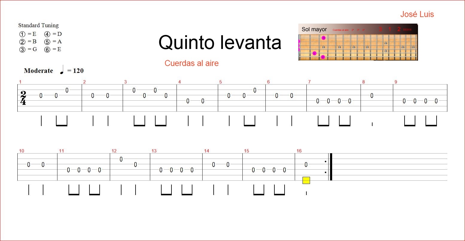 Todo música Quinto levanta, cuerdas al aire, bajo y entonación.