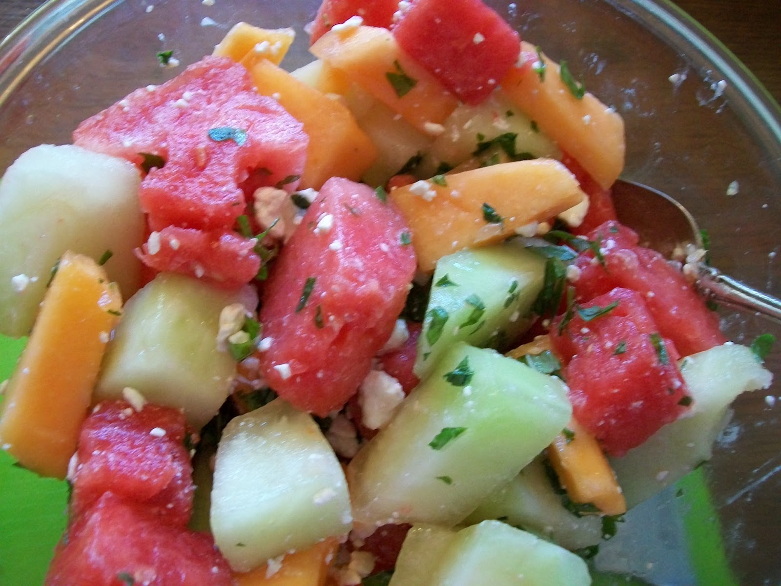Michigan Cottage Cook THREE MELON SALAD WITH FETA CHEESE