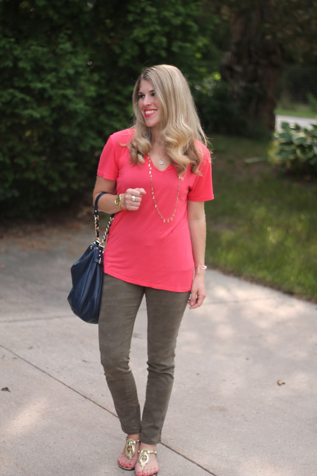 camo pants with pink top