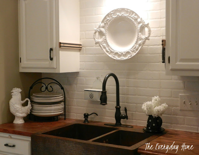 Budget friendly, painted brick backsplash at the everyday home
