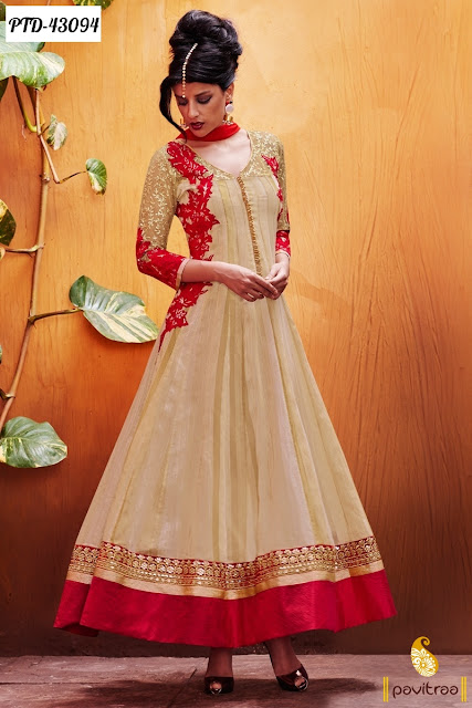 Cream silk anarkali salwar suit online shopping