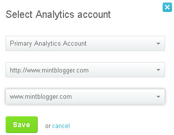 Website profile selection dialogue box