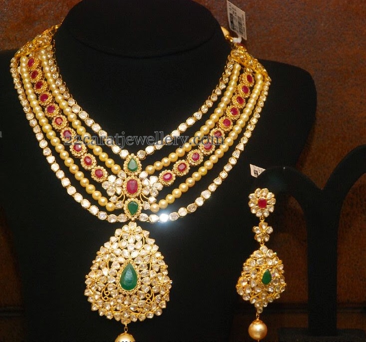 Pearls Strings Combined Uncut Set Jewellery Designs