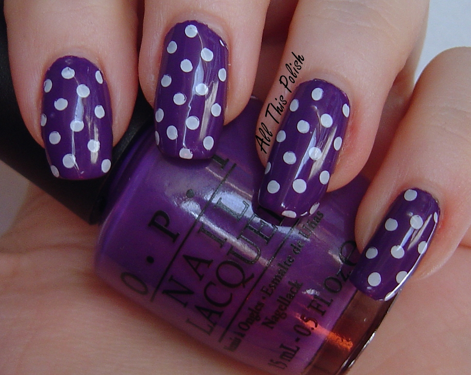 purple polka dot nail art