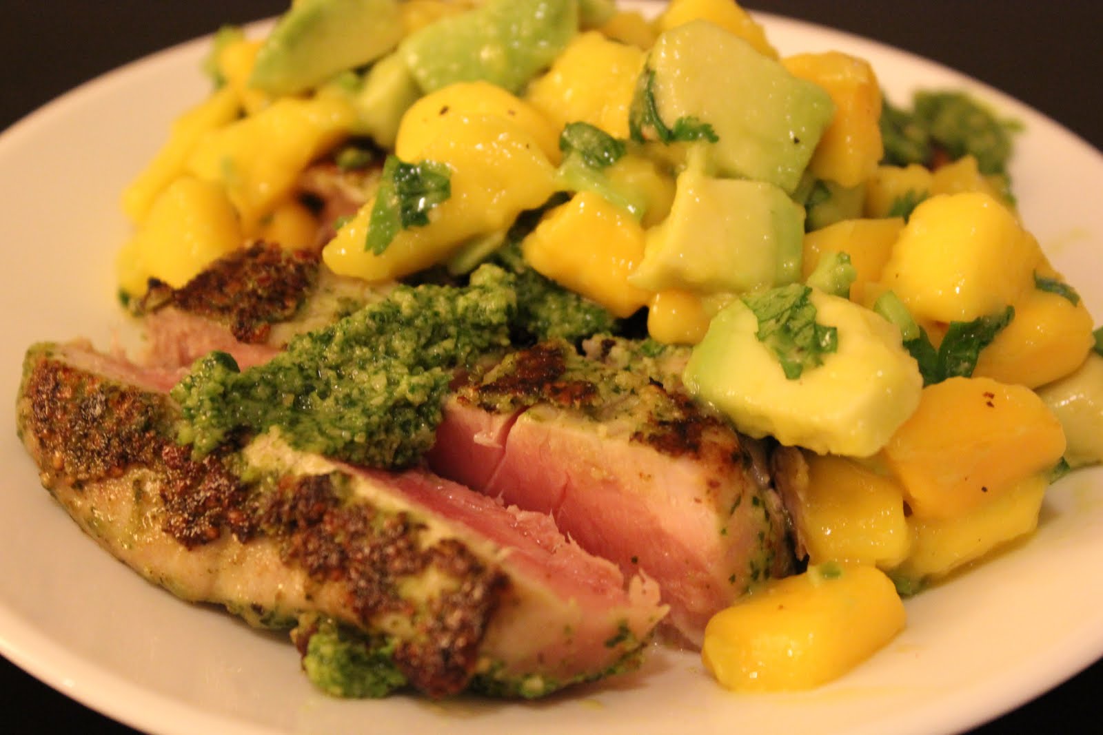 Everything in the Kitchen Sink Cilantro Cashew Pesto Crusted Tuna