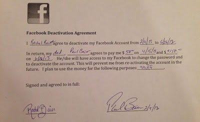 Facecbook Deactivation Agreement
