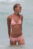Petra Benova pink two piece swimsuit at Miami Beach