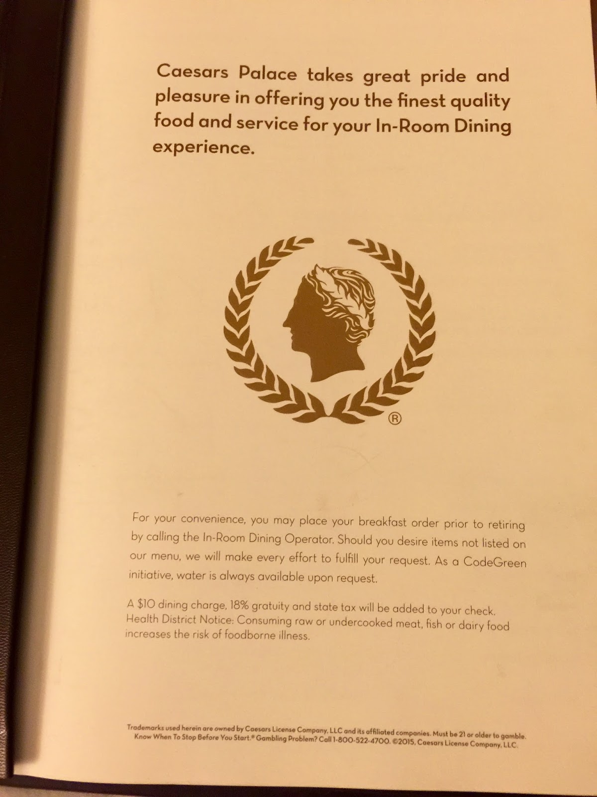 LAS VEGAS DAZE Caesars Palace Las Vegas Room Service Menu LAS VEGAS DAZE Caesars Palace Las Vegas Room Service Menu