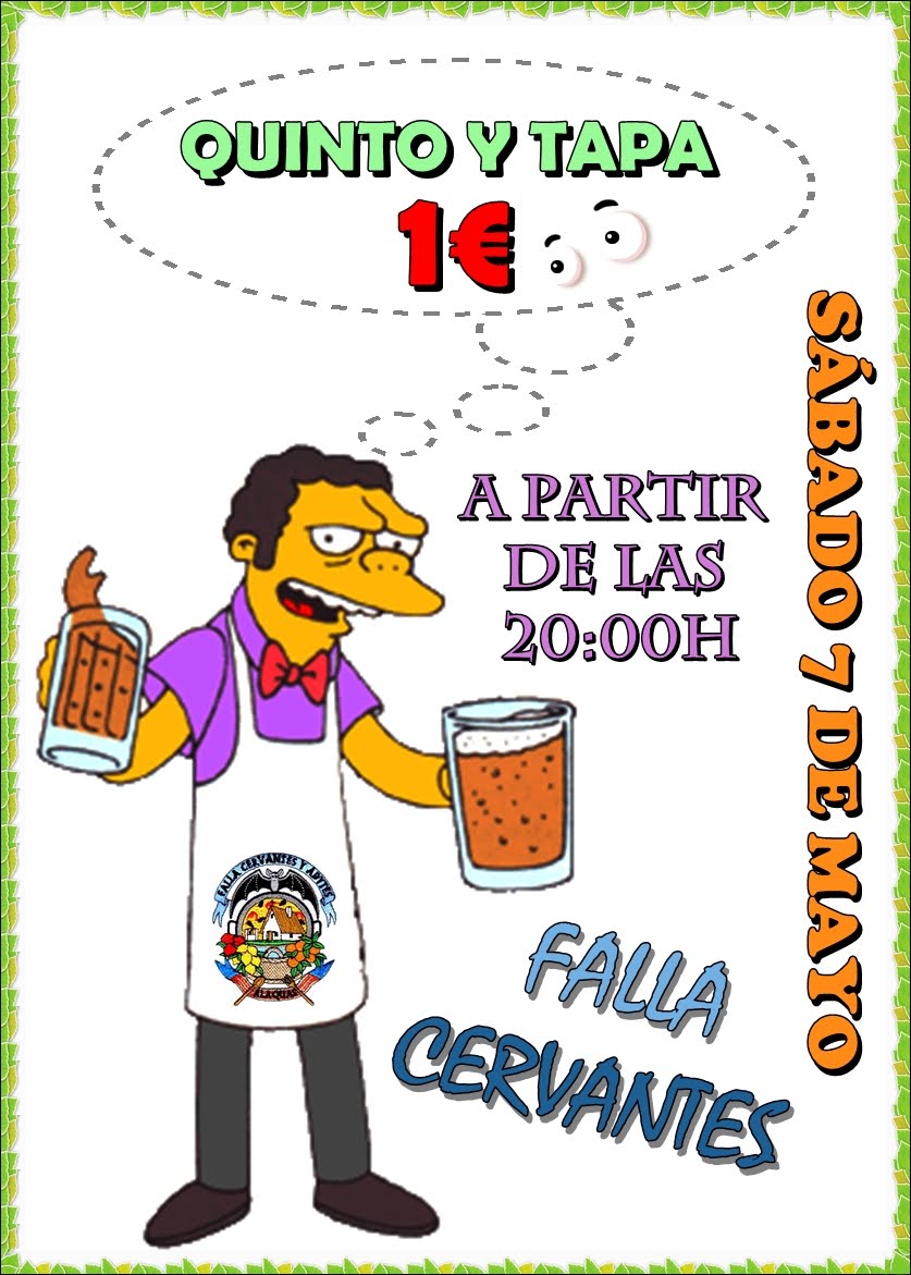 . QUINTO Y TAPA 1€ SÁBADO 7 DE MAYO A LAS 2000H , TE ESPERAMOS