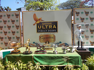 Trophy's on display on "Kingfisher Ultramillion Indian Derby-2016" day.