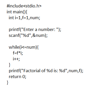Write A C Program For Factorial Of A Number