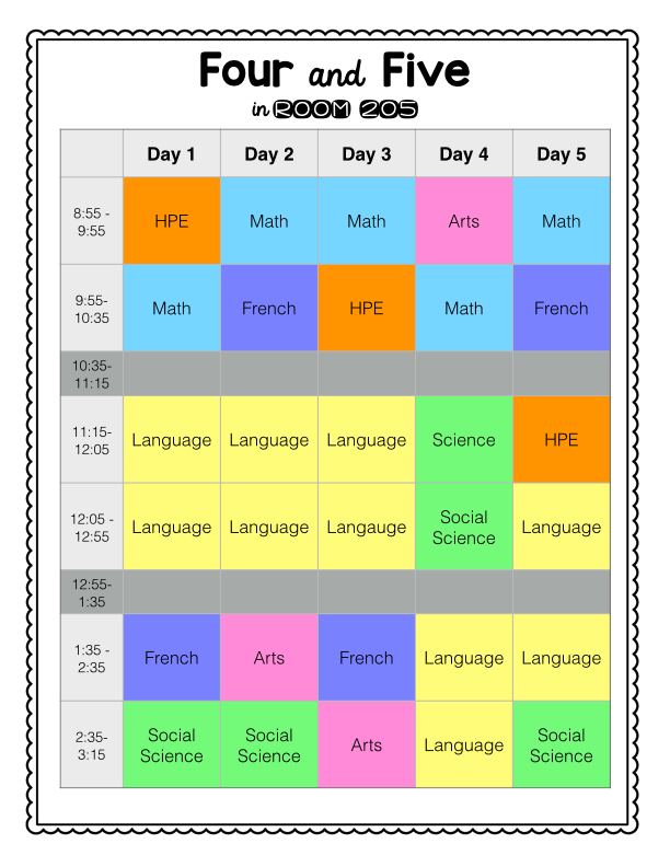 middle school block schedule template