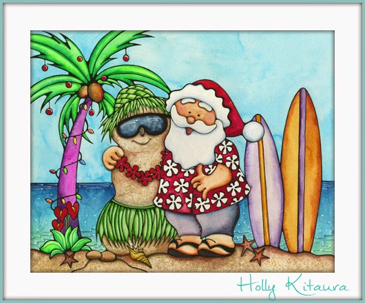 holly kitaura art hawaiian christmas card mele kalikimaka
