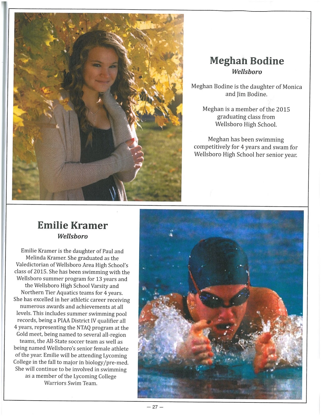 Jersey Shore (PA) Swim GSVAL Recognizes Senior Swimmers Part 2