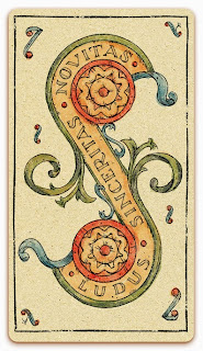 Two of Coins card - Colored illustration - In the spirit of the Marseille tarot - minor arcana - design and illustration by Cesare Asaro - Curio & Co. (Curio and Co. OG - www.curioandco.com)