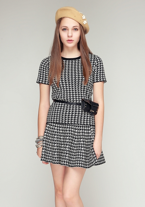 Houndstooth Knit Top and Skirt Set