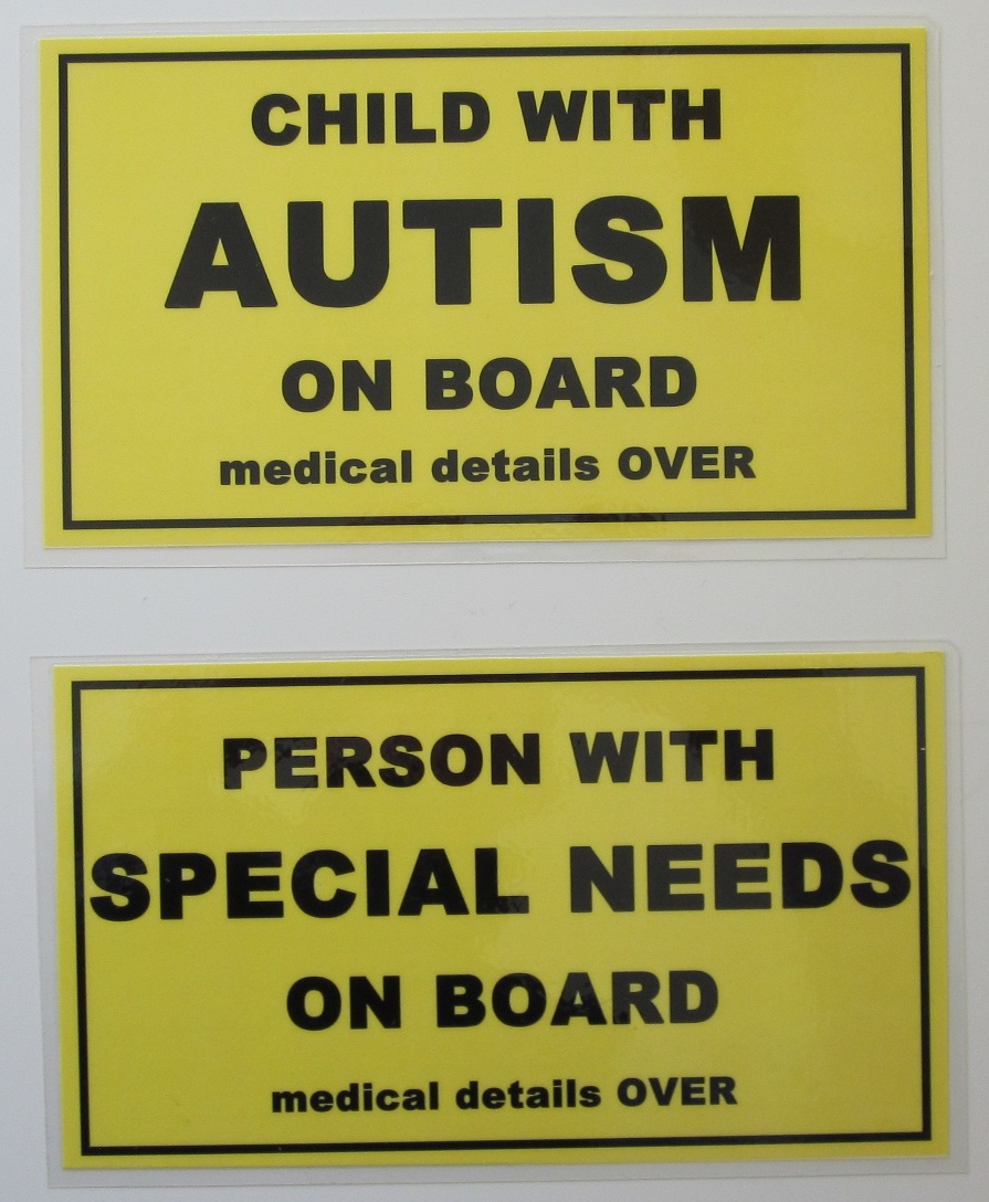Children's Harnesses by Elaine, Inc. Autism, Special Needs car window sign