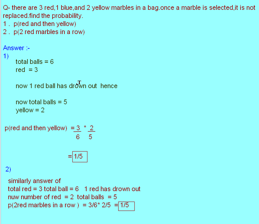 Free Online Help there are 3 red,1 blue,and 2 yellow marbles in a bag