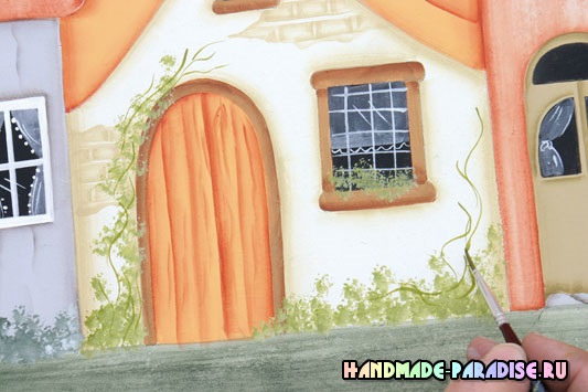 Роспись вешалки с домиками из фанеры Роспись вешалки с домиками из фанеры