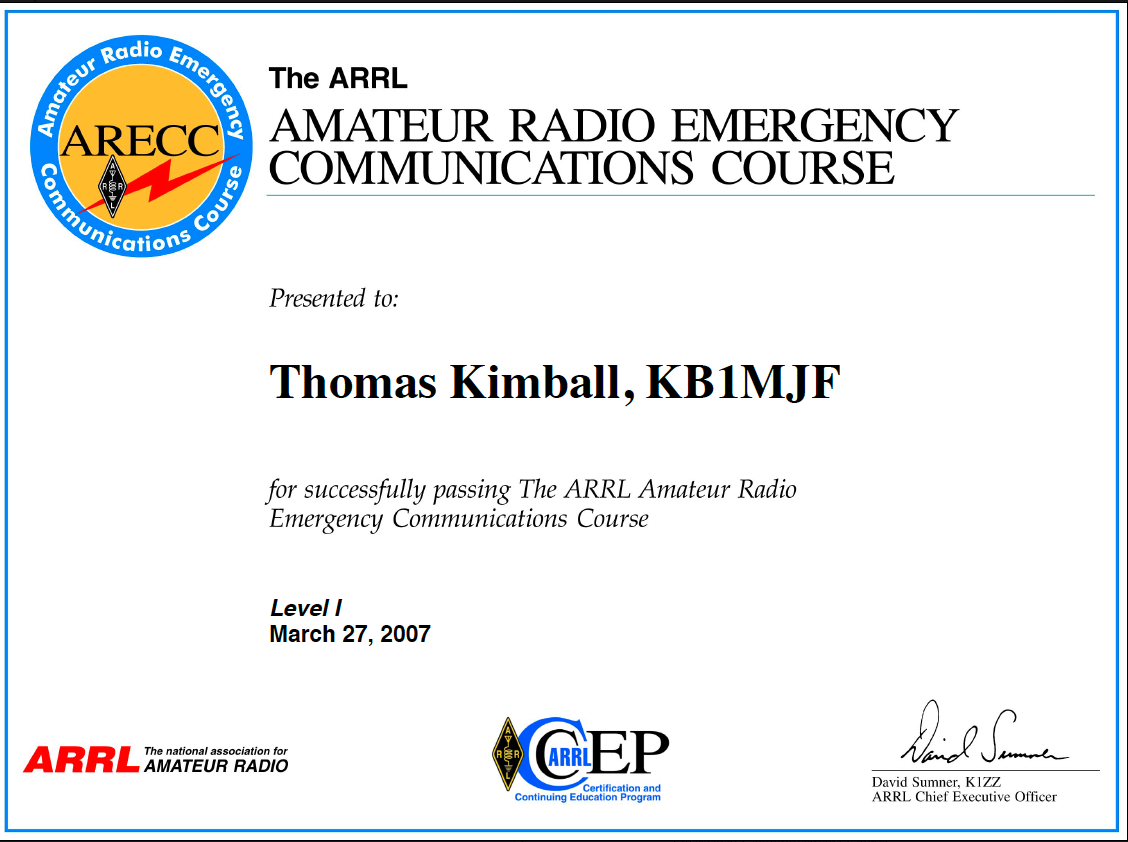 The ARRL Amateur Radio Emergency Communications Course ARECC Level 1 March 27th 2007