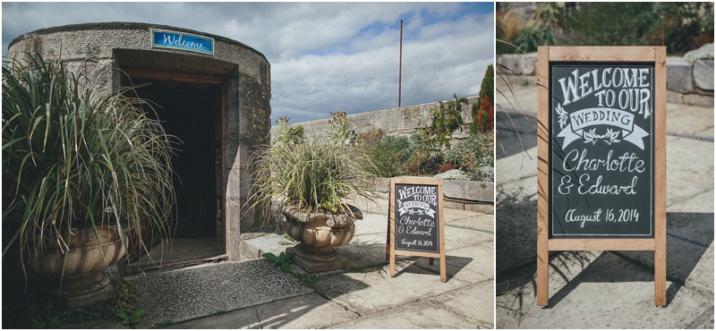 Wedding at Polhawn Fort, Cornwall Welcome to Charlie and Ed's wedding sign